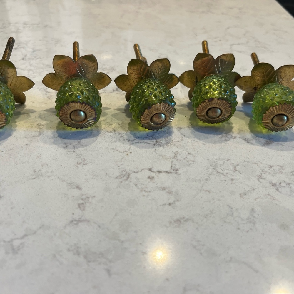 Anthropologie Green and Gold Leaf Knobs